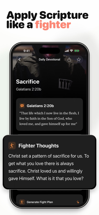 MMA Bible fighter devotional application screen